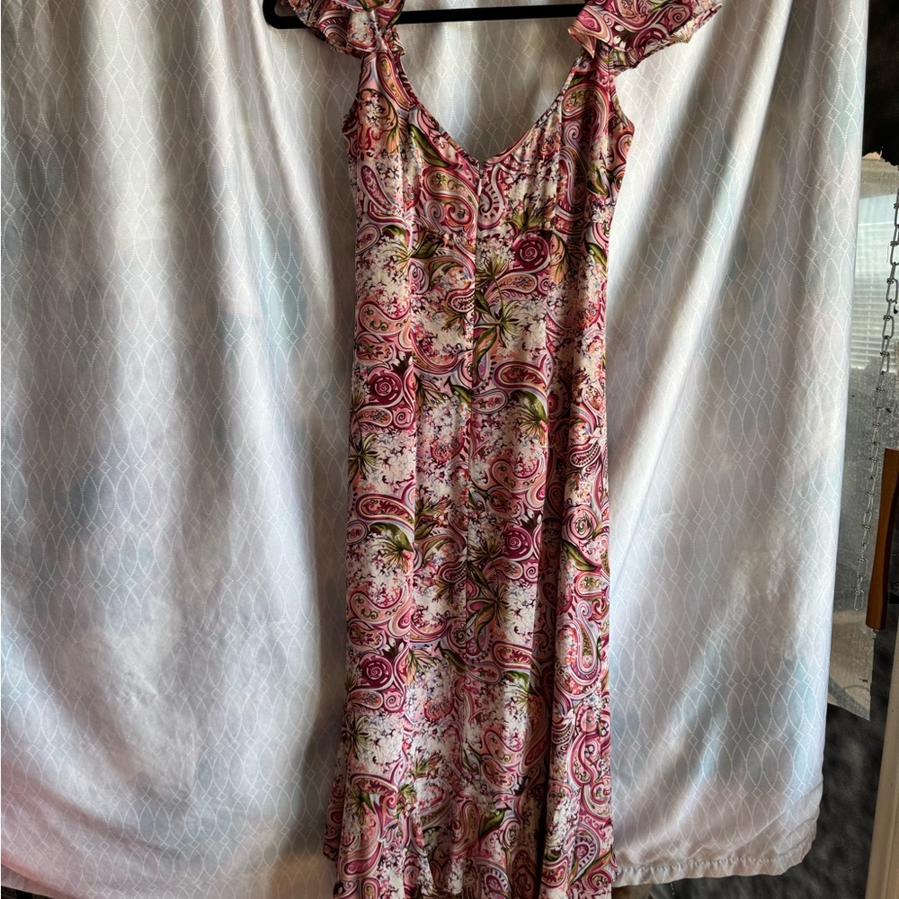 Nicole Miller Custom Paisley Floral Dress w/higher ruffle part on right leg